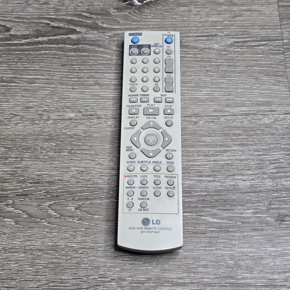 LG V180 V190 V280 V290 VCR VHS 6711R1P104F DVD VCR VHS Remote Control Authentic